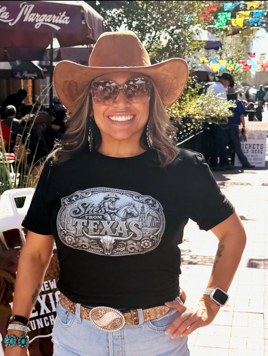 She’s From Texas Silver Buckle T- Shirt
